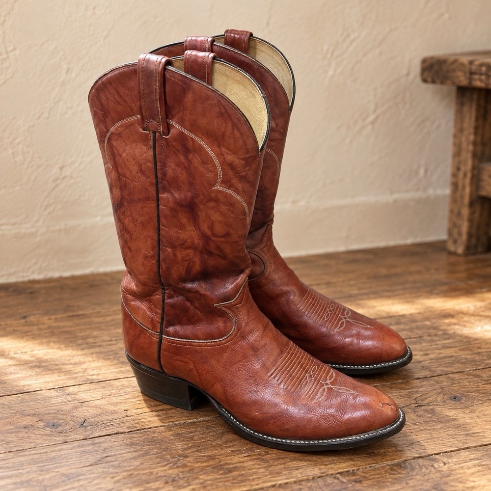 TONY LAMA Men's Size 10.5 EE Leather Cowboy Western Boots #5084 COGNAC Brown